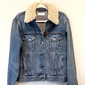 Rag & Bone Sherpa Collar Denim Trucker Jacket Medium Wash Size S NWOT